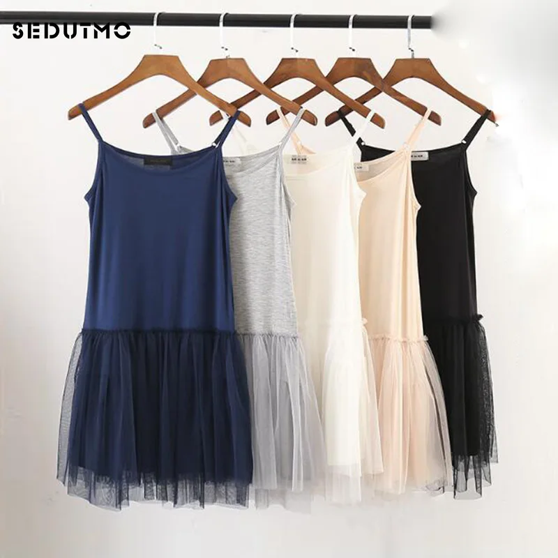 SEDUTMO 2018 Letnia sukienka tunika damska Gauze Lace Sexy Basic Sundress Spaghetti Strap Dresses Beach Black Mesh Party Dress ED107