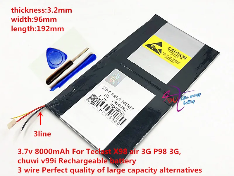 3.7v 8000mAh For Teclast X98 air 3G P98 3G, v99i Tablet PC Battery 3 wire Perfect quality of large capacity alternatives