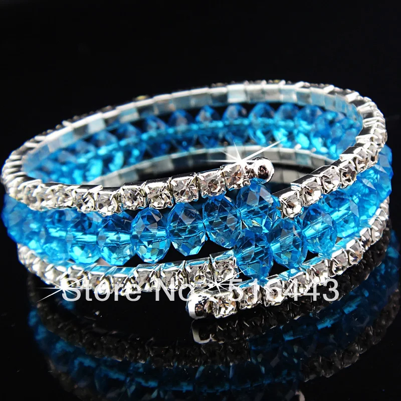 

Hot Sale 12pcs 3rows Sky Blue Crystal Czech Rhinestones Stretchy Women Charms Bangles Bracelets Wholesale Fashion Jewelry A-706