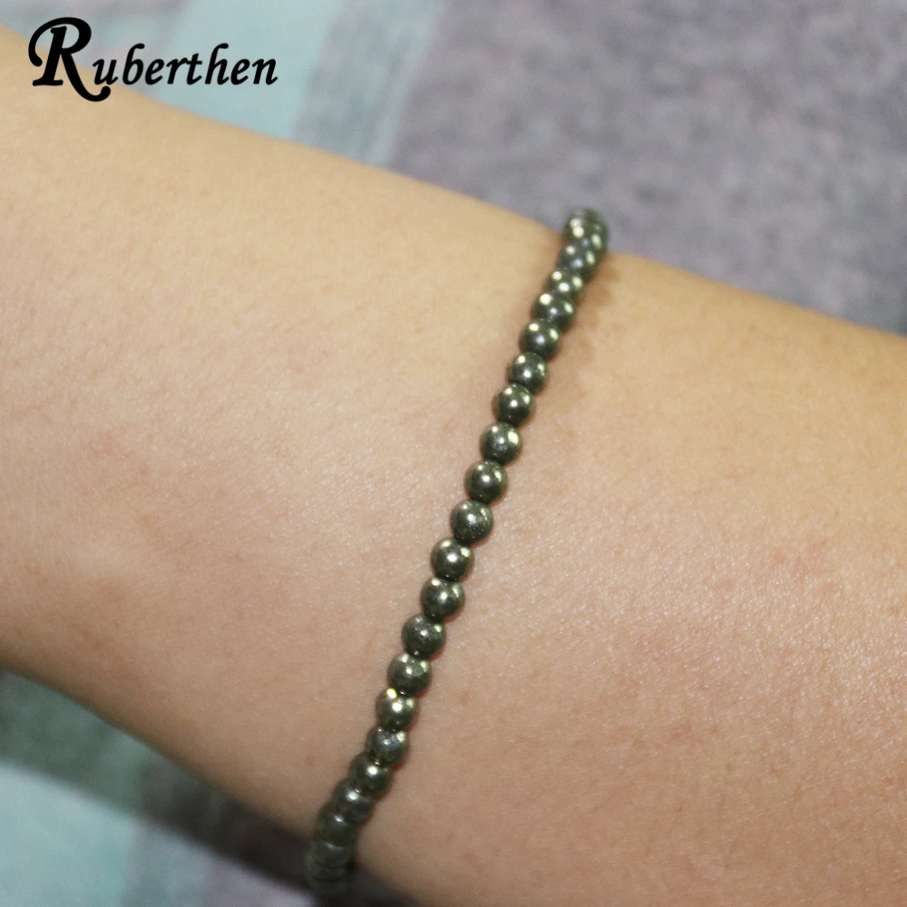 Ruberthen Natural 4 MM Pyrite Bracelet Designer Yoga Mala Wrist Mini Gemstone Energy Jewelry