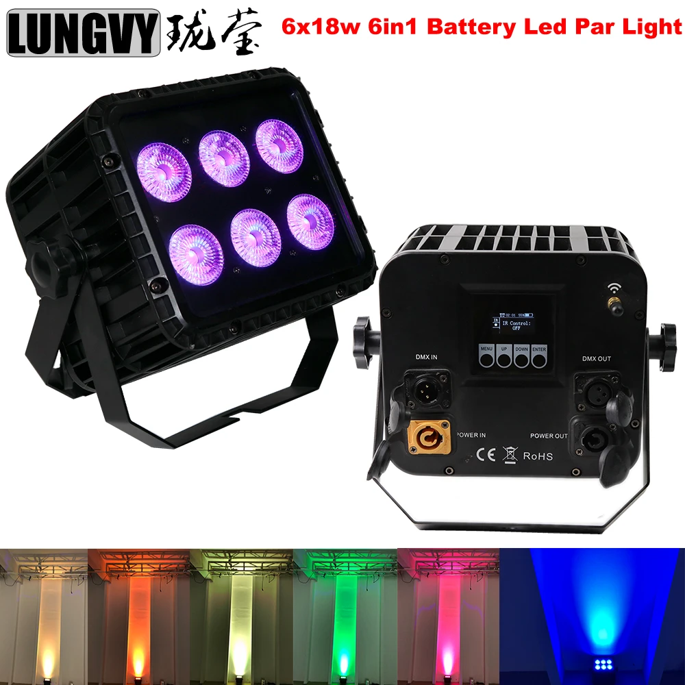 

Battery Powered 6x18w RGBWA+UV 6in1 Led Par Light Wireless LED Display Bar Uplight Can For Party Club Stage Camping Lighting