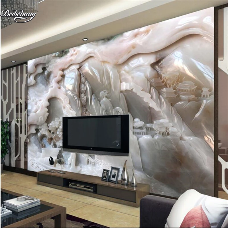 

beibehang High - definition jade relief Chinese mural TV wall background custom large fresco non - woven wallpaper