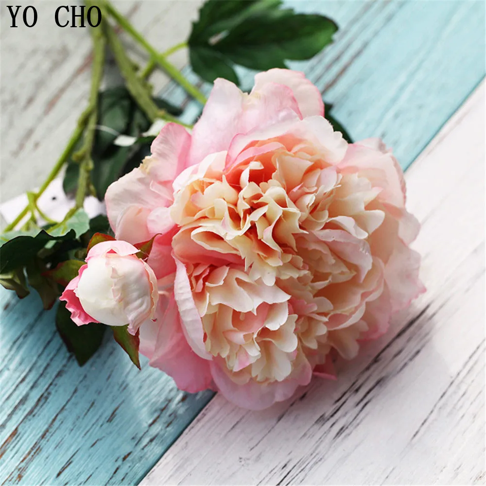 YO CHO Party Fake flower 2 Flower Heads Floral Wedding Arrangement Home Wedding Decor silk peonies artificial peony bouquet