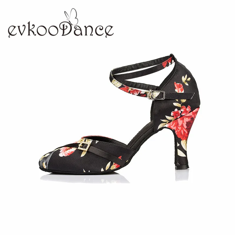 Evkoodance Red Flower Heel Height 6 CM Diamond buckle Size US 4-12 Professional Latin Dance Shoes For Women Evkoo-481