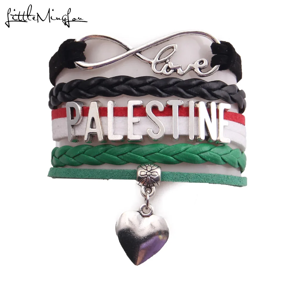 Little MingLou Infinity Love Country Palestine Bracelet Heart Charm Leather Wrap Men Bracelets & Bangles For Women Jewelry