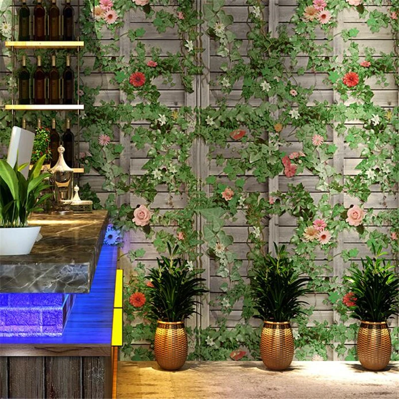 

beibehang Restaurant snack bar decoration wallpaper retro nostalgic creeper green leaf background wallpaper papel de parede 3d