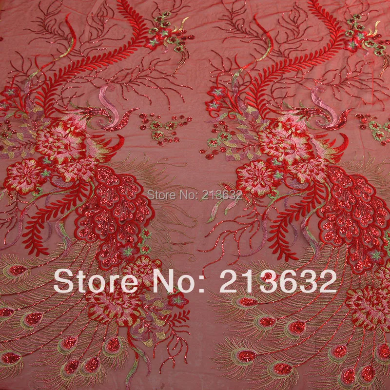 POz27 tulle cotton fabric bottom sequined Phoenix embroidered cloth professional sequined embroidery fabric wholesale designer