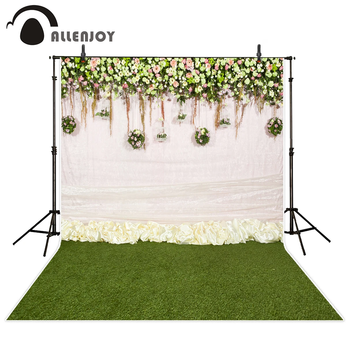 Allenjoy romantic floral backdrop for wedding ceremony valentine white rose flower plants photography backdrop photo studio prop