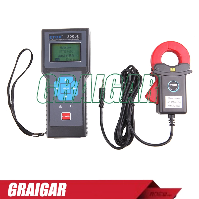 Digital ETCR8000B Current Leakage Monitoring Recorder With 4200 sets of Data Storage