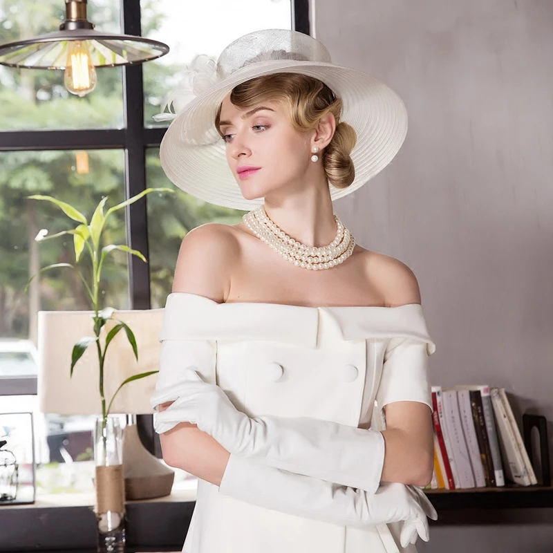 Women White Floral Cap Summer Large Wide Brim Linen Kentucky Derby Hats Women Church Cap Chapeau Mariage Dame Wedding Cap B-8156