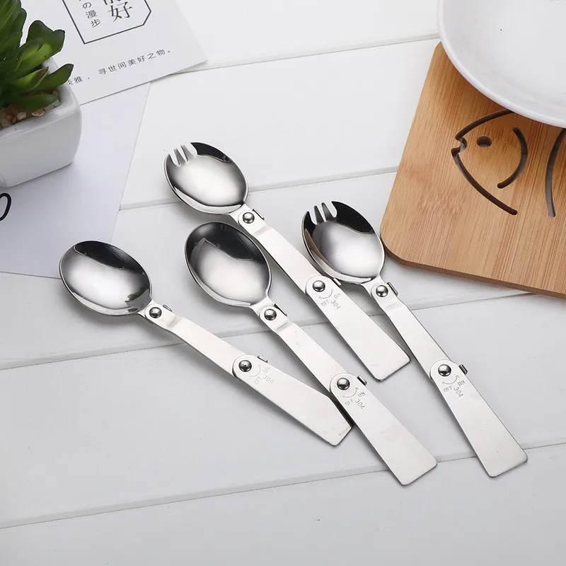 200pcs Outdoor Camping Hiking Stainless Steel Metal Fork Spoon Tableware Cookout Picnic Foldable Folding Spork Coffee&Tea Spoon