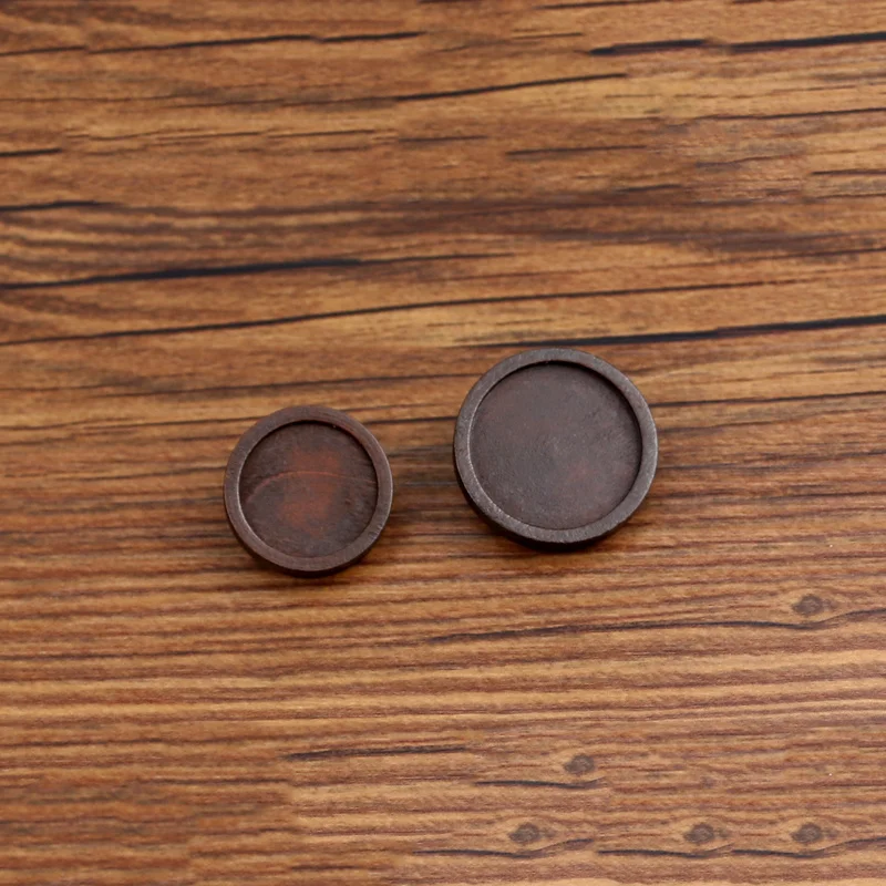 10pcs Antique Brown Blank Wood Cabochon Brooch Base Settings 20 25mm Round Bezel Tray Diy Stainless Steel Pin for Jewelry Making