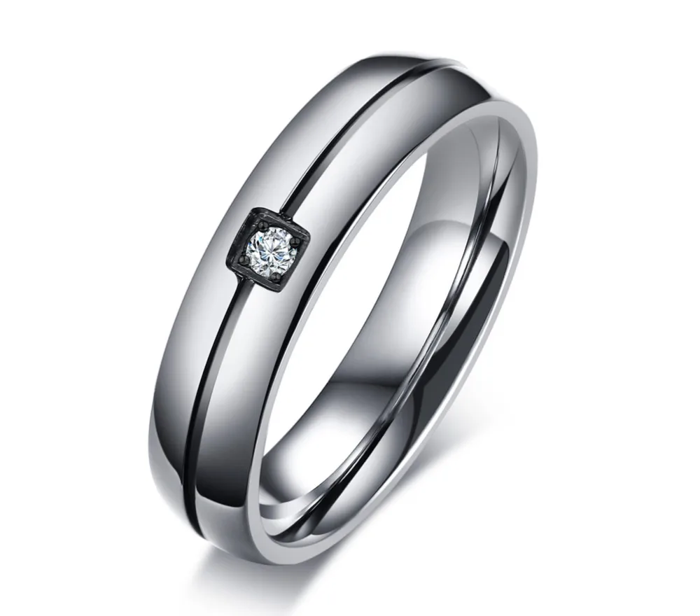 NIBASTAR Crystal Couple Ring For Women Man Stainless Steel Commitment Wedding Engagement Lover ring Jewelry
