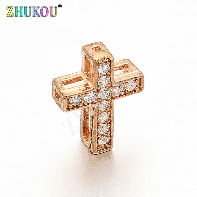 10*13mm Handmade Brass Cubic Zirconia Cross Beads Charms DIY Jewelry Bracelet Necklace Making, Model: VZ137