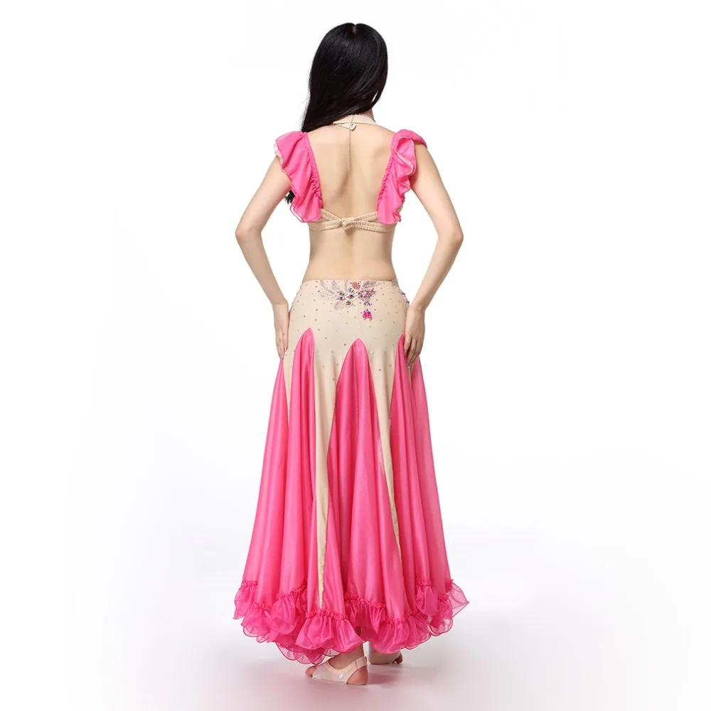 2019 Top Grade Phụ Nữ Dancewear Belly Quần Áo Nhảy Múa Phương Đông Nhảy Đính Cườm Trang Phục với Tay Áo Trang Phục Múa Bụng Đặt Áo Ngực Váy