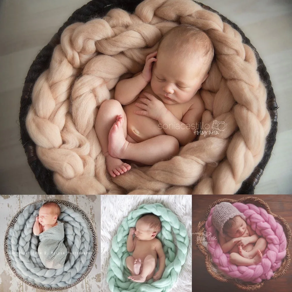 Cute Baby Photography Puntelli Coperte di Lana Neonato Sacco A Pelo Stuoie Torsione Neonati Dormire Tappeto Treccia Foto Cuscino Pad Fasce