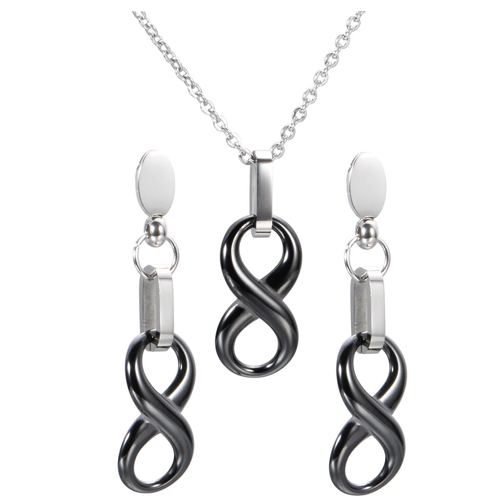 Infinity Eight Shinning Pendant Jewelry Sets Simple Style White Black Ceramic Necklace&Earring Set