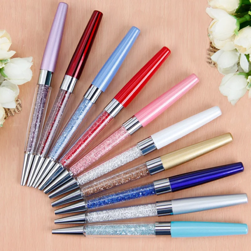 

Wholesale 10pcs Crystal Ballpoint Pens black ink metal pen as luxury gift for Stationery business Office School Supplies