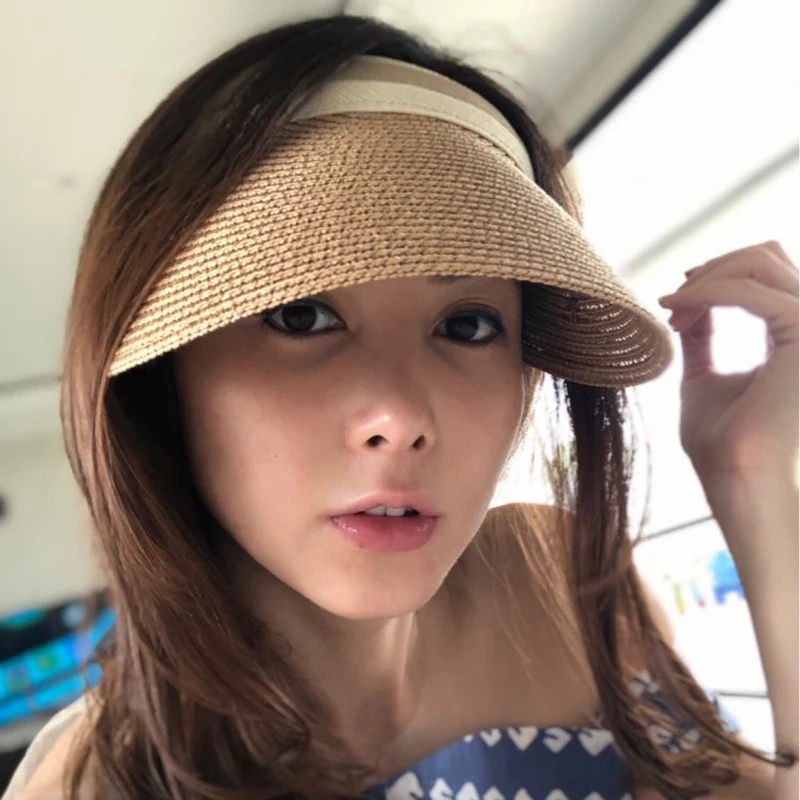 Korean Sun Visor Hat Women Summer Beach Sun Hat Empty Top Straw Hats For Women Anti-UV Chapeau