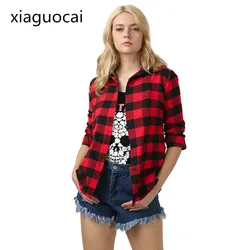 Blusa de gasa con cuello vuelto para mujer, camisa de manga larga con botones, a cuadros, de alta calidad, K178 35