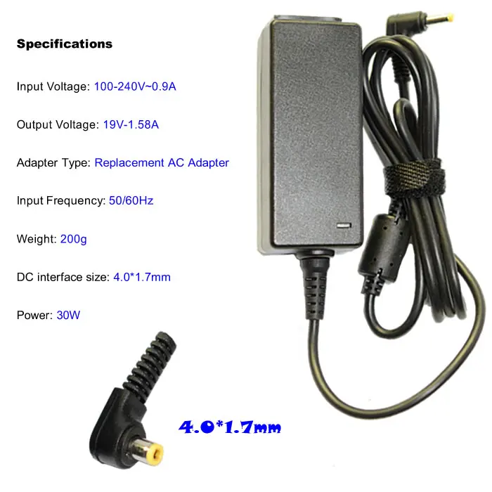 19V 1.58A 4.0*1.7MM 30W Replacement For HP for Compaq Mini 700 730 110 1000 1100 110-1000 hstnn-e04c AC Adapter Power Charger