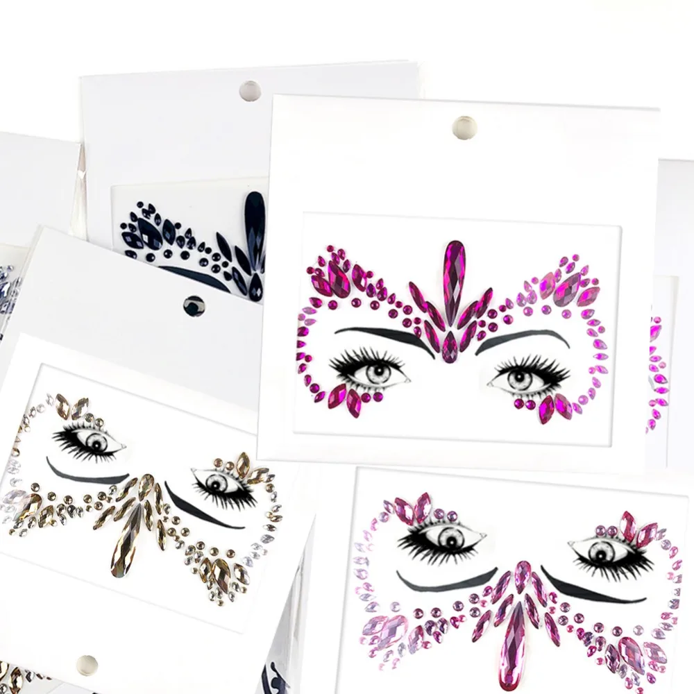 Carnival Party Tattoo Sticker Super Shiny Forehead Sticker DIY Face Decoration Face Gems Rhinestone Temporary Tattoo Sticker 1PC image 2