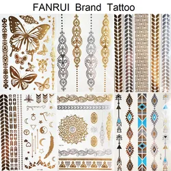 Golden Metallic Bracelet Temporary Tattoo Henna Mandala Flower Girl Tattoo Stickers Indian Chain Women Arm Flash Fake Tatoos Leg