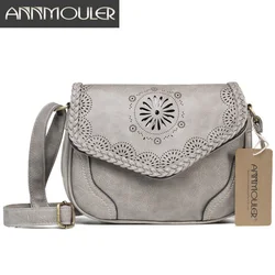 Annmouler Brand New Crossbody del Sacchetto Dell'unità di Elaborazione Donne di Cuoio Satchel Bag Scava Fuori Il Sacchetto di Spalla Nero Vintage Borse Messenger Bag