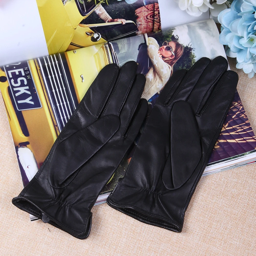 Sheepskin Gloves Female Autumn Winter Thermal Genuine Leather Touchscreen Fashion Simple Black Women Mittens TL27003