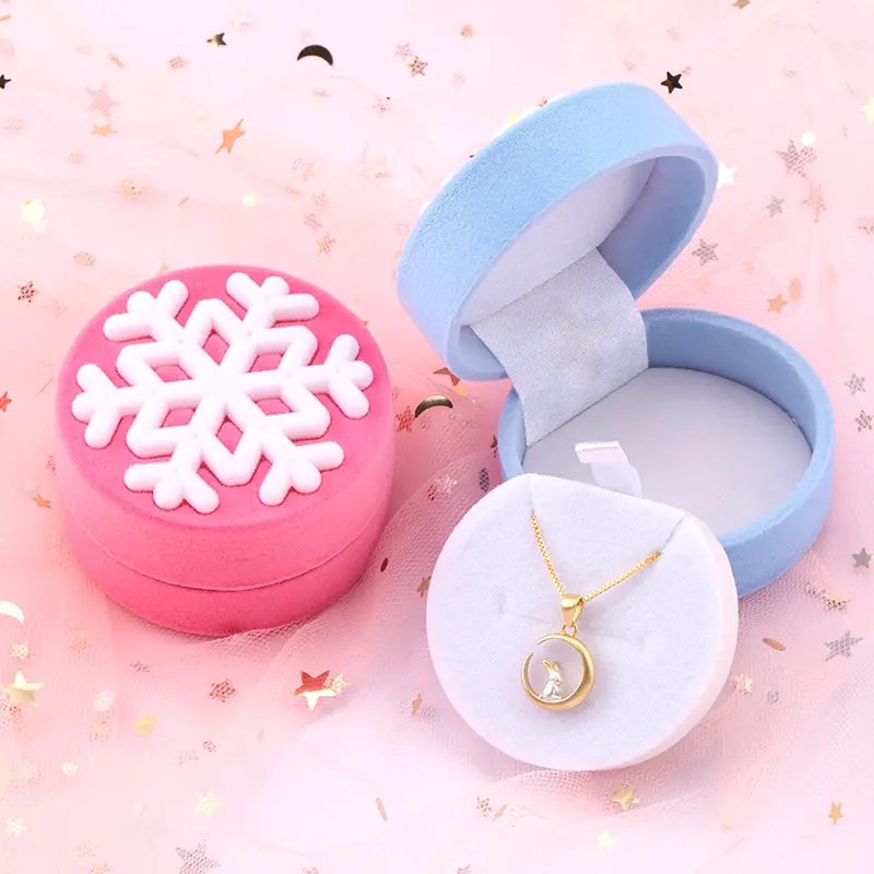 1 piece lovely Velvet gift box snowflake jewelry box wedding ring box Necklace Ring Case Earrings Holder for jewelry display