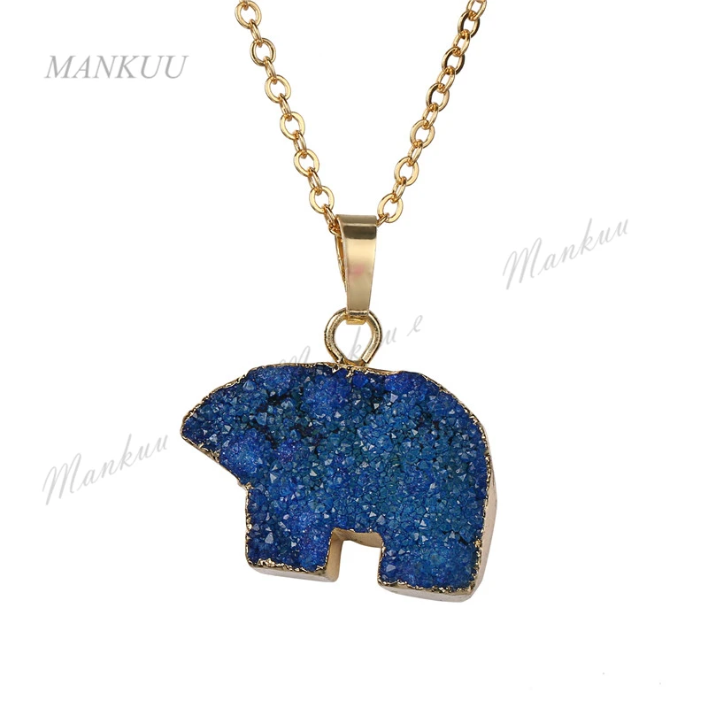 

Quartz Crystal Druzy Bear Pendant Choker Necklace Natural Druzy Drusy Animal Pendant Necklace Jewelry for Women Men DN215