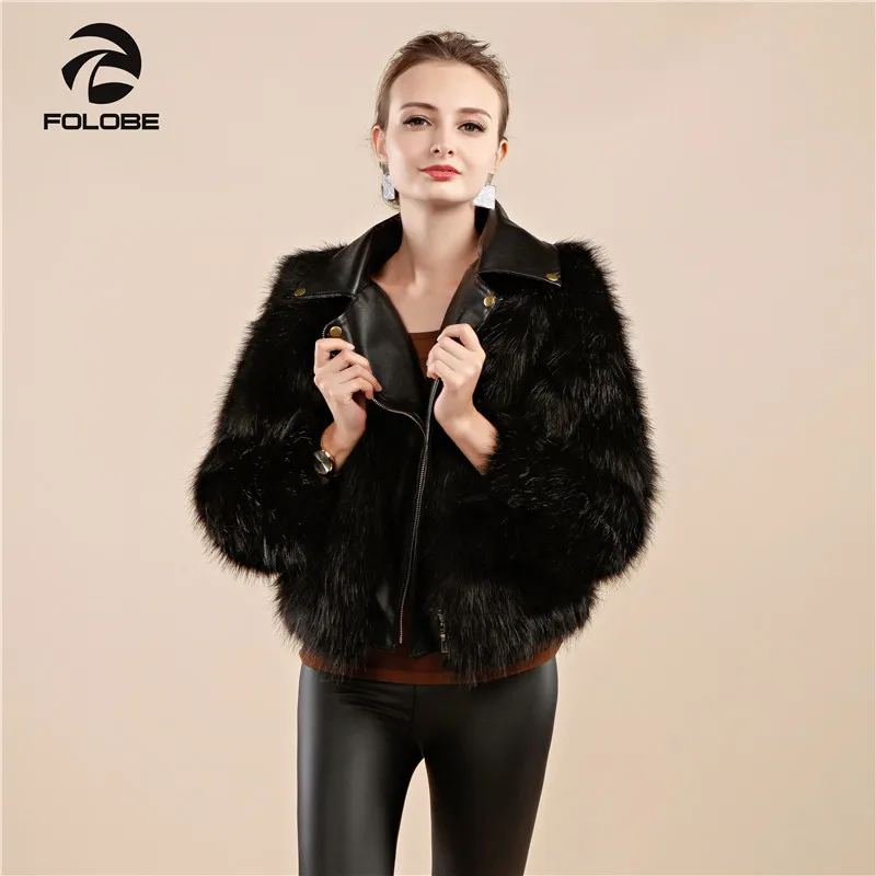 FOLOBE Women Winter Warm Fur Coats Natural Real Faux Fur Coat Long Sleeve Casual Female Outwear Motorcycle Jacket Multi Color