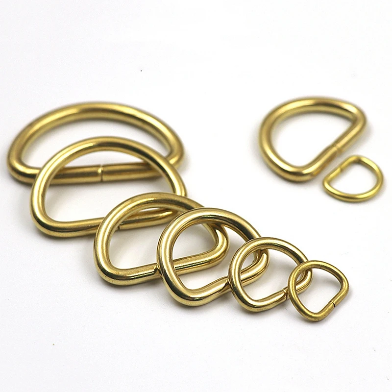 2Pcs Solid Brass D Rings Buckles for Bag Strap Belt Purse Webbing Dog Collar 10-38mm Inner Width Leather Craft DIY Accessories