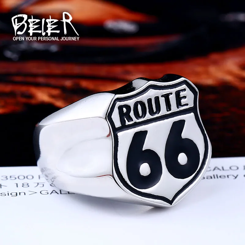 Beier 316L Stainless Steel Antique silve Fashion Male\'s  Biker ring Route 66 for men  High Quality fashion  ring  jewelry LR489