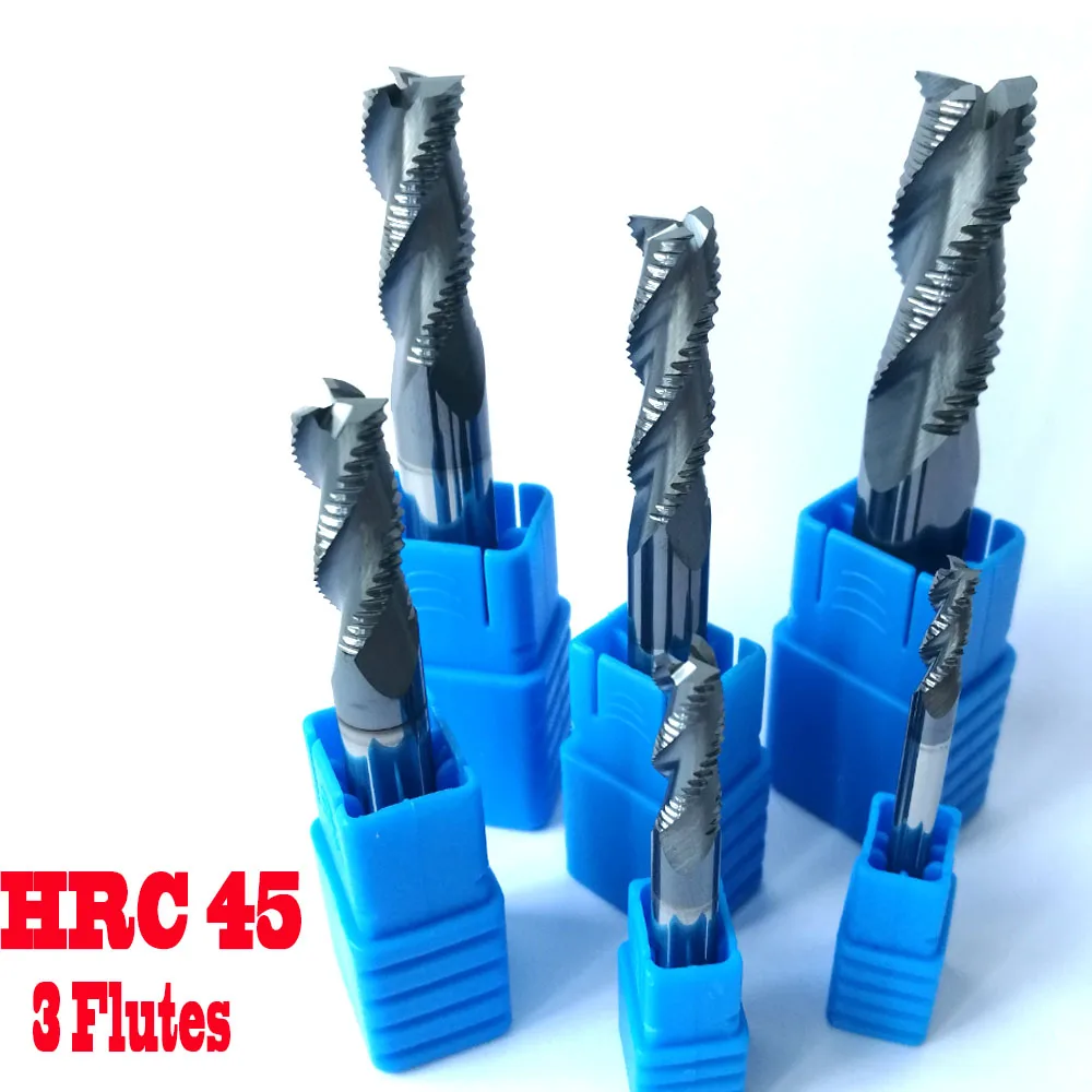 Fresas de desbaste HRC45, brocas de carburo CNC, 4mm, 6mm, 8mm, 10mm, 12mm, 16mm, 14mm, 3 flautas