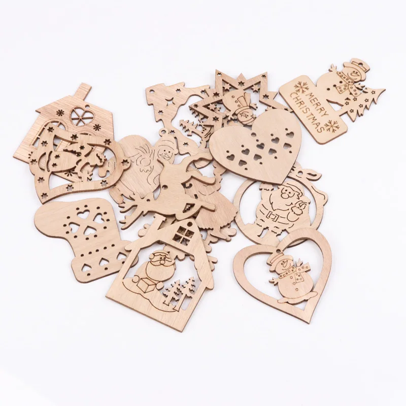 Wooden Christmas Series Pattern Scrapbooking Art Collection Craft for Handmade Sewing Home Decoration 60-90mm 5pcs MZ174