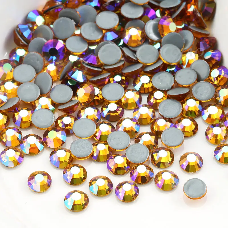 Crystals Stones Iron on FlatBack Gold Yellow AB Hot Fix Strass Crystal Hotfix Rhinestones for Clothes