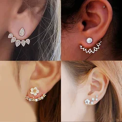 Pendientes de perlas de imitación para mujer, aretes geométricos con forma de corazón, flor de cristal, hoja, alas de Ángel, corona, joyería llamativa para la oreja, nueva moda