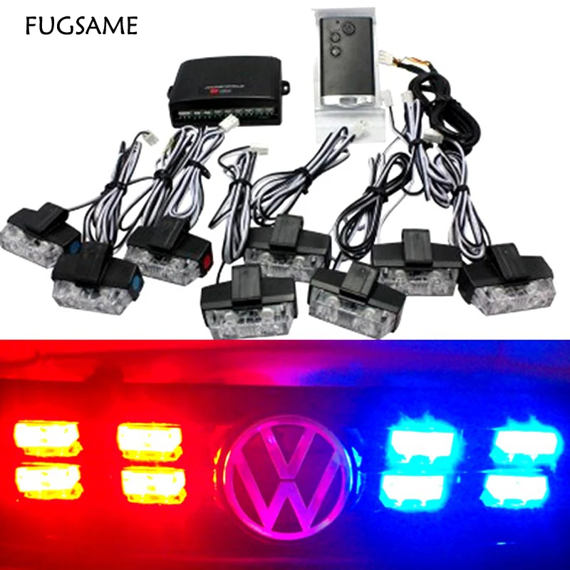 FUGSAME FREE SHIPPING Wireless Control 8*2 LED Fire Truck Flashing Strobe Lights Red,Blue  Bulb