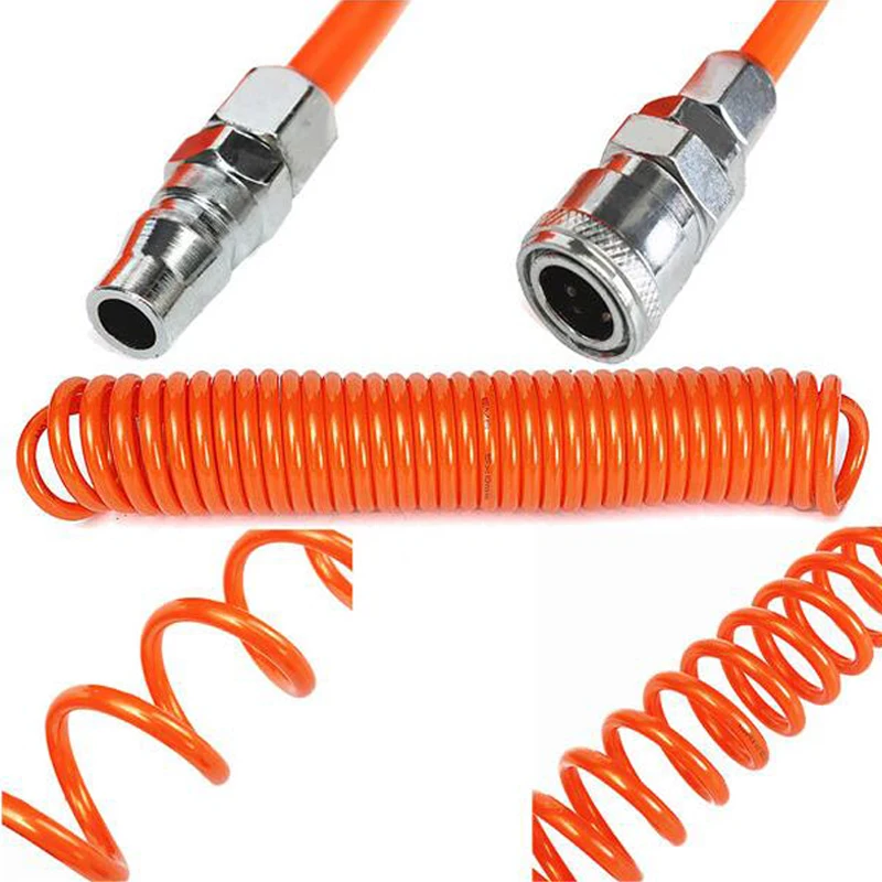 6 M/9 M Polyurethane PU Air Compressor ท่ออากาศแบบยืดหยุ่นเครื่องมือเชื่อมต่อ PP20 ฤดูใบไม้ผลิท่อเกลียวสำหรับ Air Tool