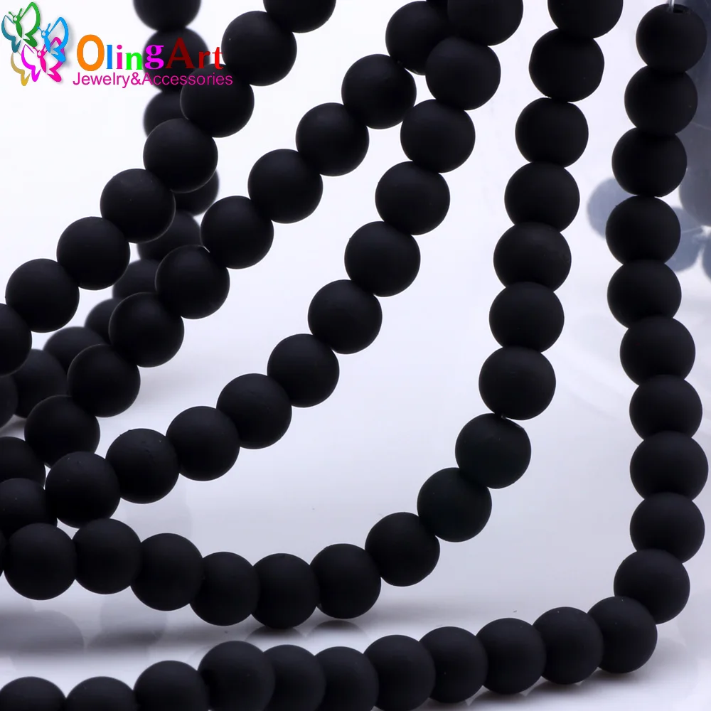 OlingArt Rubber Glass Beads 6MM/8MM/10MM/14MM Matte Black Color DIY Jewelry Making Bracelet/Necklace