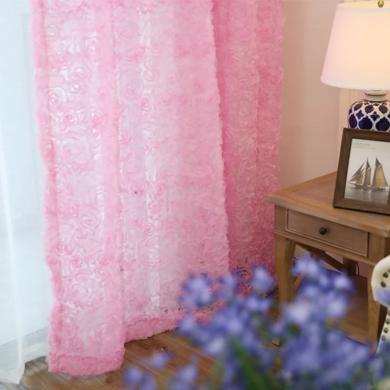 Tenda di fiori di rosa 3D di pizzo bianco di lusso coreano per finestre tende di Tulle rosa per soggiorno decorazioni per camera da letto tende