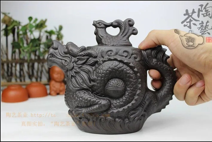 NEW YIXING TEAPOT Dragon and Phoenix tea pot Premium black 470ml big capacity purple clay tea set kettle kung fu teapot