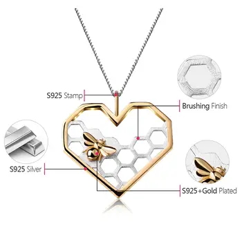 Lotus Fun 925純銀精美珠寶蜂巢家園守護者18K金蜜蜂愛心吊墜(不含鏈)女士款 12 最佳銷售 蓮花樂趣 - №4