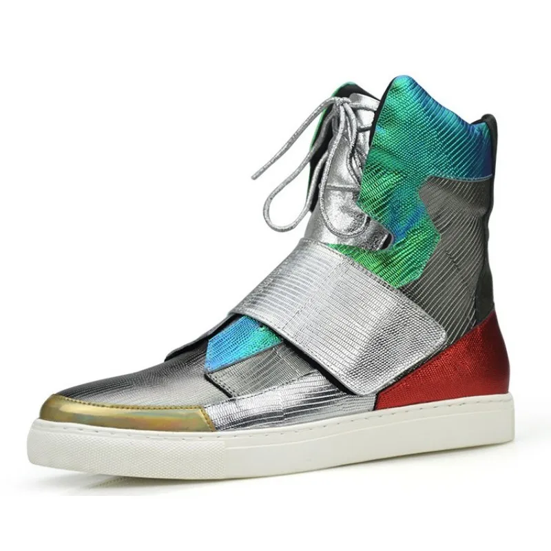 Men Shoes High-TOP Ankle Boots Brand Genuine Leather Luxury Trainers Winter Joggers Lace-up Flats Mixed Colors Sneaker