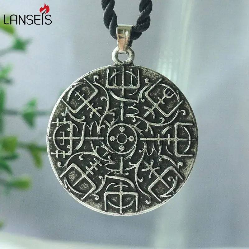 

lanseis 10pcs a vegvisir Viking compass symbol pendant embraced with knotwork.norse symbol men necklace