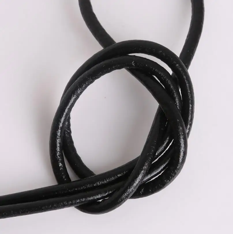 Cuerdas de cuero genuino negro de una sola hebra, 1,5mm, 3mm, 4mm, 5mm, 6mm, hilo de cuero redondo para fabricación de pulseras y collares