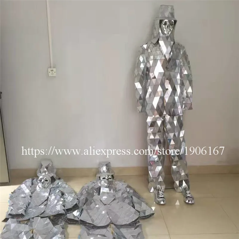 

Catwalk Shows Men Silver Color Stage Ballrooom Costume Mirror Man Clothing Party Christmas Performance DJ Singer Clothes Suit