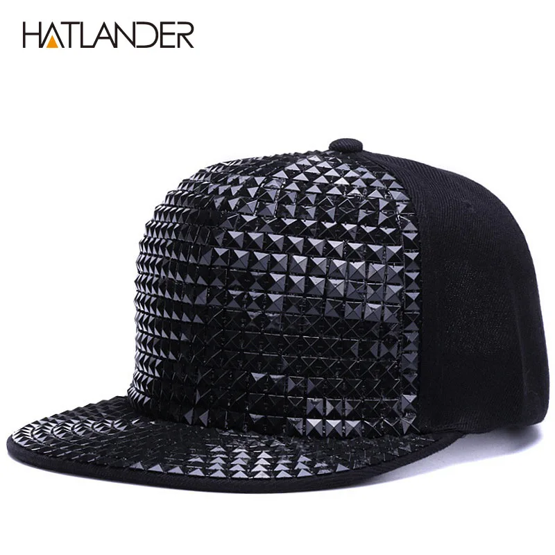 [HATLANDER]Personality sequins baseball caps flat brim outdoor hats girls boy bling Punk snapback cap Jazz Rock cool hip hop cap