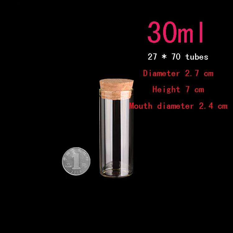 

Capacity 30ml 100pcs wholesale empty Tube transparent glass jar, clear empty 30ml small cork Wishing gift glass vial bottle